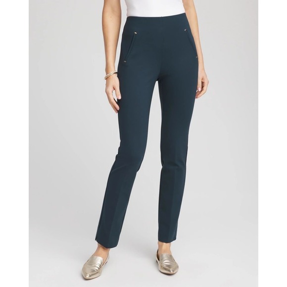Chico's Pants - Chico's Juliet Slim Ankle Pants Navy Blue Pull On Stretch Trousers Size 12P NEW
